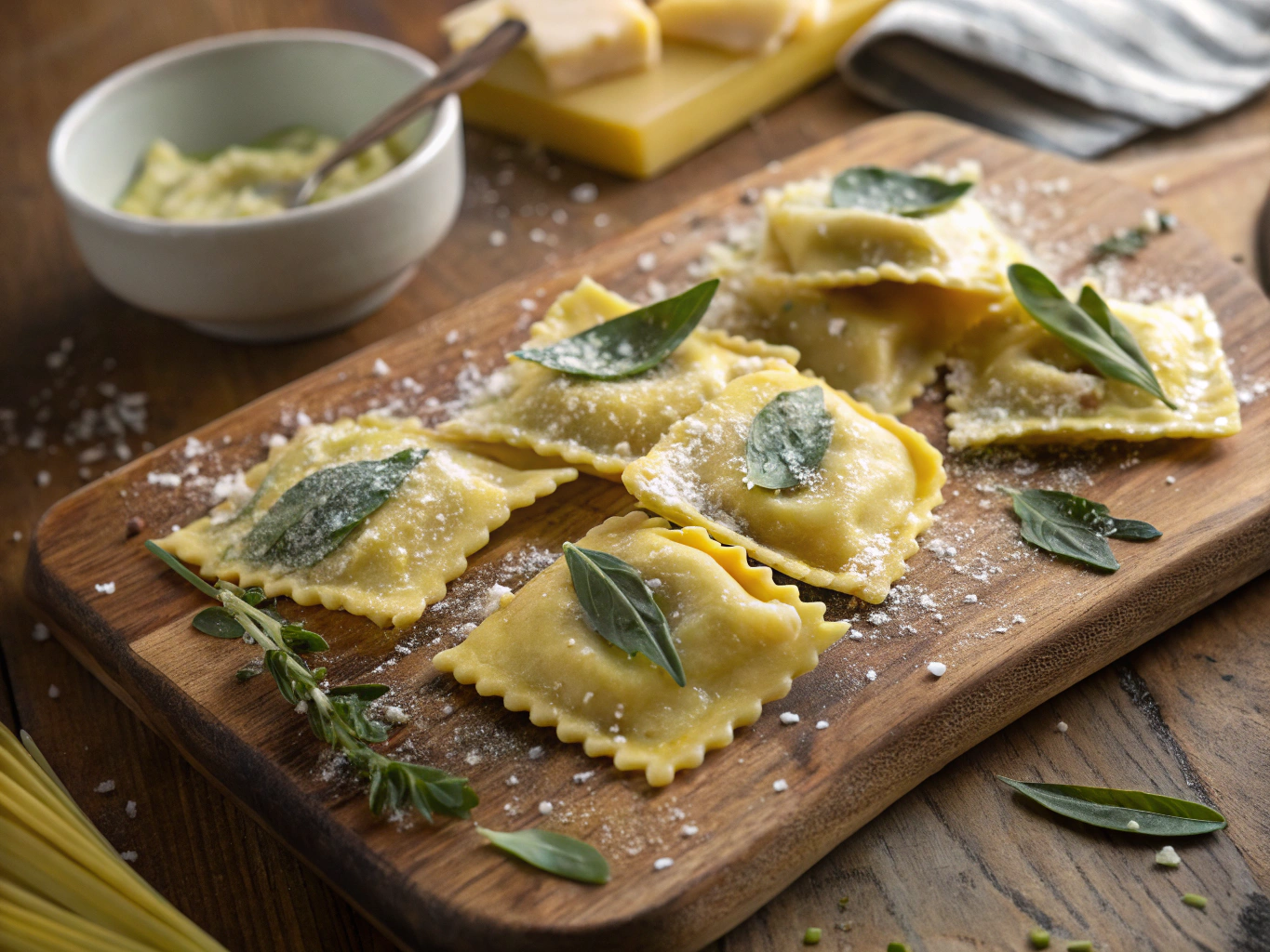 Handcrafted agnolotti with golden sage butter and shaved parmesan